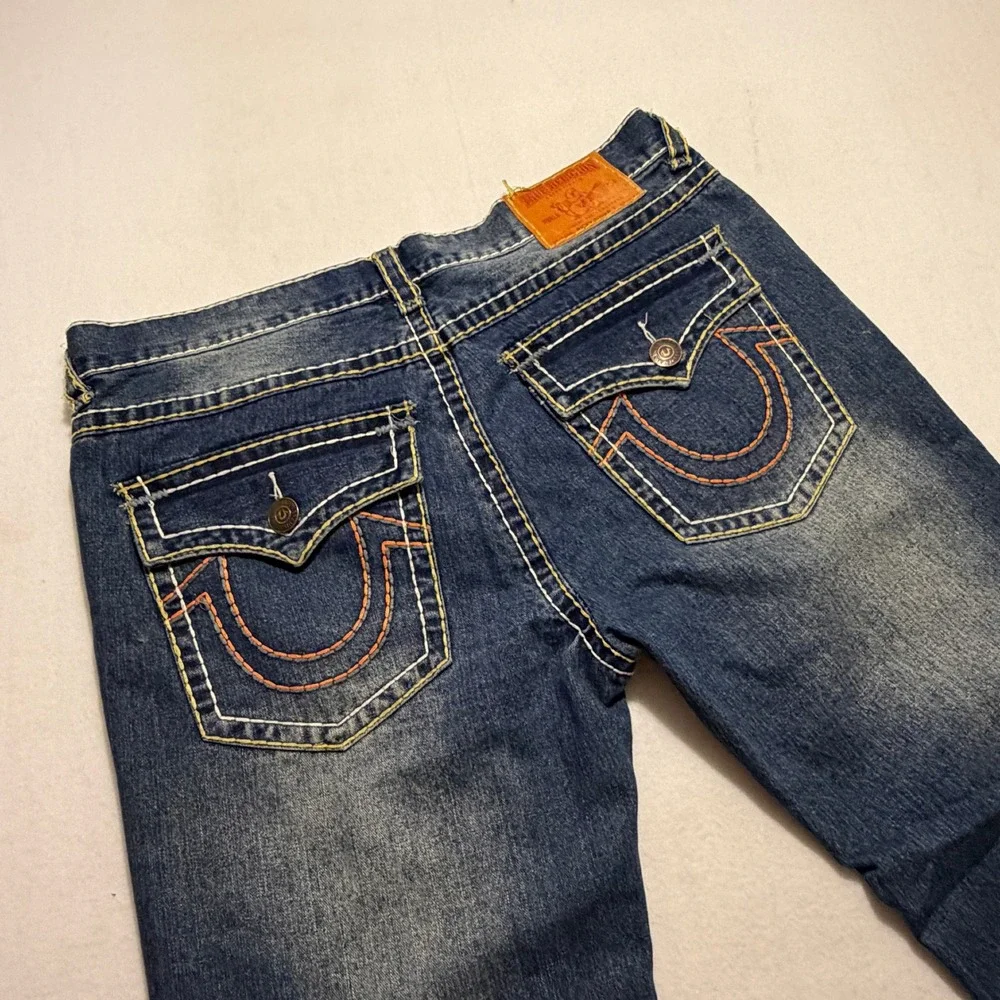 True Religion Ricky Straight Leg Jeans Mens 40x32 Blue Made in USA Rocker